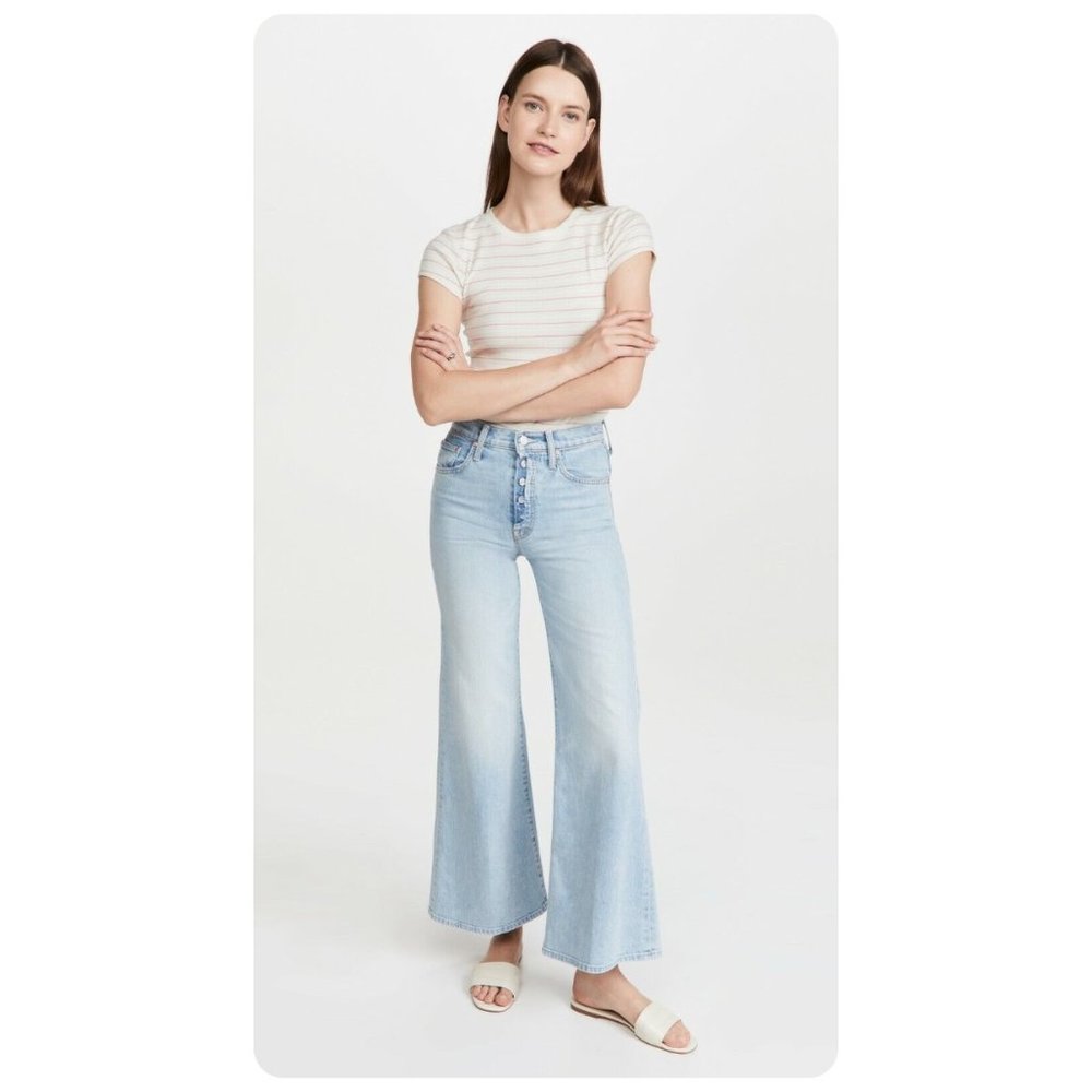 MOTHER Light Wash Button-Fly Wide Leg Jeans